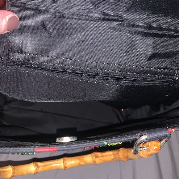 Cherry Red and black bucket purse with bamboo handles 11”X13” - Picture 7 of 8